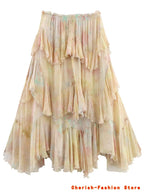 French Style Floral Lace A- Line Skirt Spring Autumn Women's New Style Ruffled Skirt Printed Half-length Skirt Polyester Fibe - Matrix-studios.com