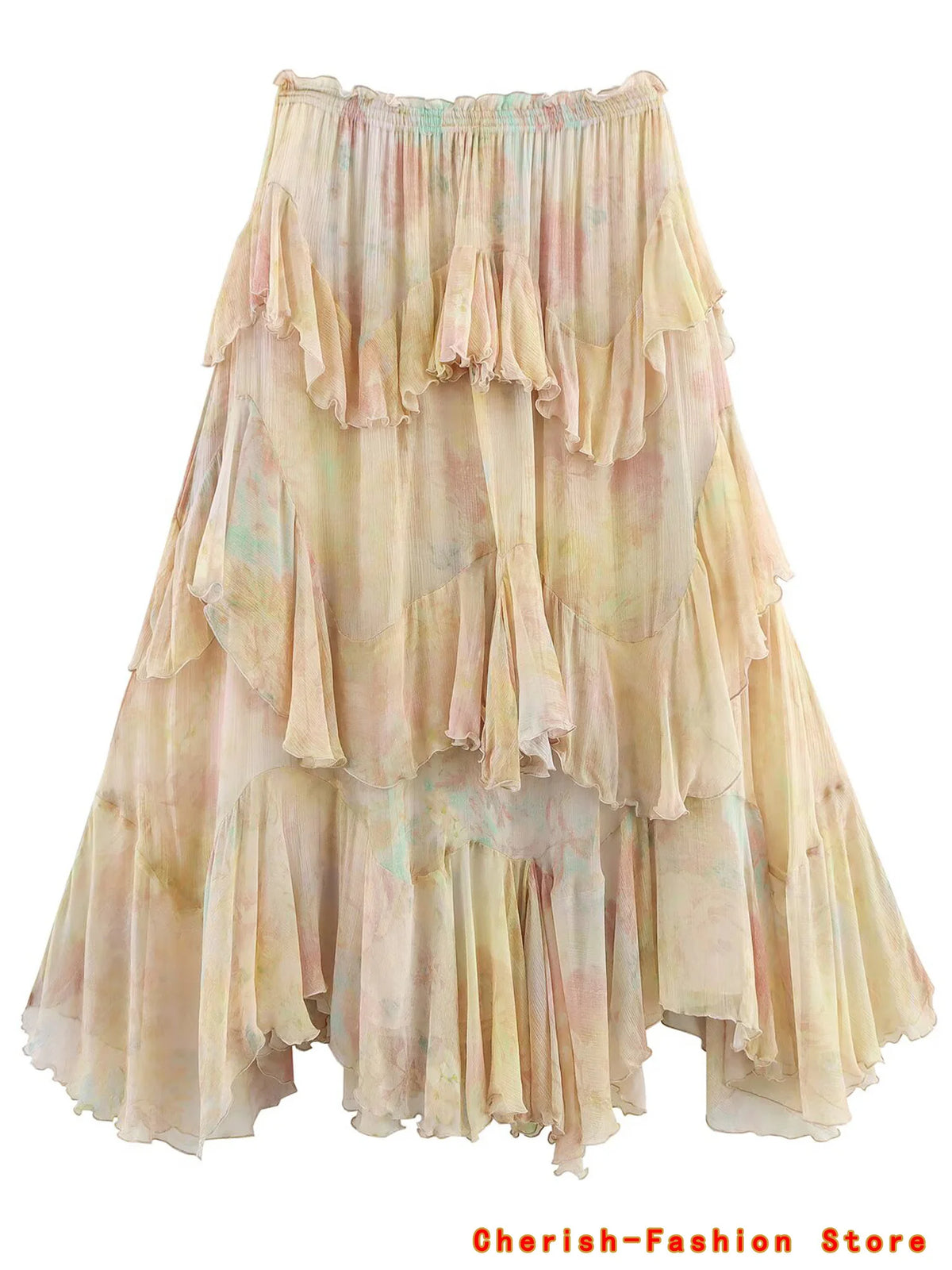 French Style Floral Lace A- Line Skirt Spring Autumn Women's New Style Ruffled Skirt Printed Half-length Skirt Polyester Fibe - Matrix-studios.com