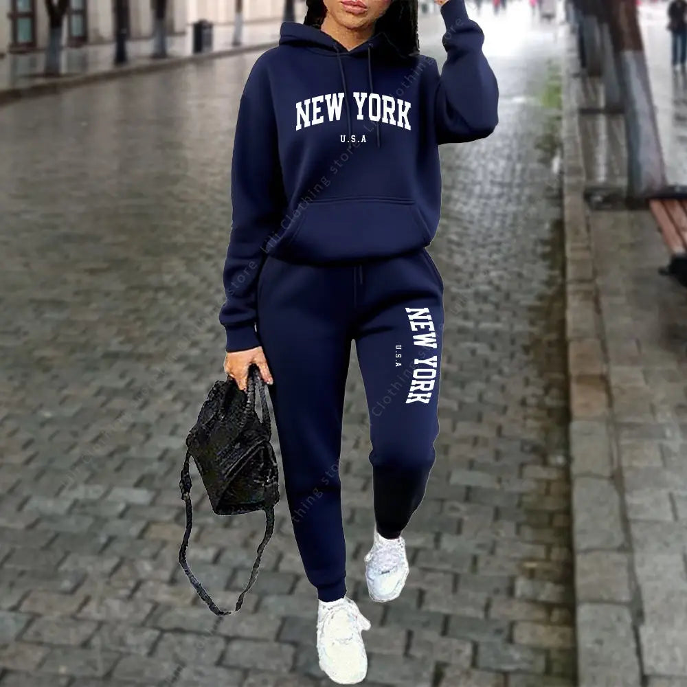 NEW YORK Women's Tracksuit Autumn Winter Hoodies Trousers 2PCS Suit Sports Jogging Street High quality Clothes Women Pants Sets - Matrix-studios.com