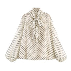 Women Polka Dot Print Blouse Casual High Collar Long Sleeve Lady Top Simple Women's Blouse Female Shirts & Blouses - Matrix-studios.com