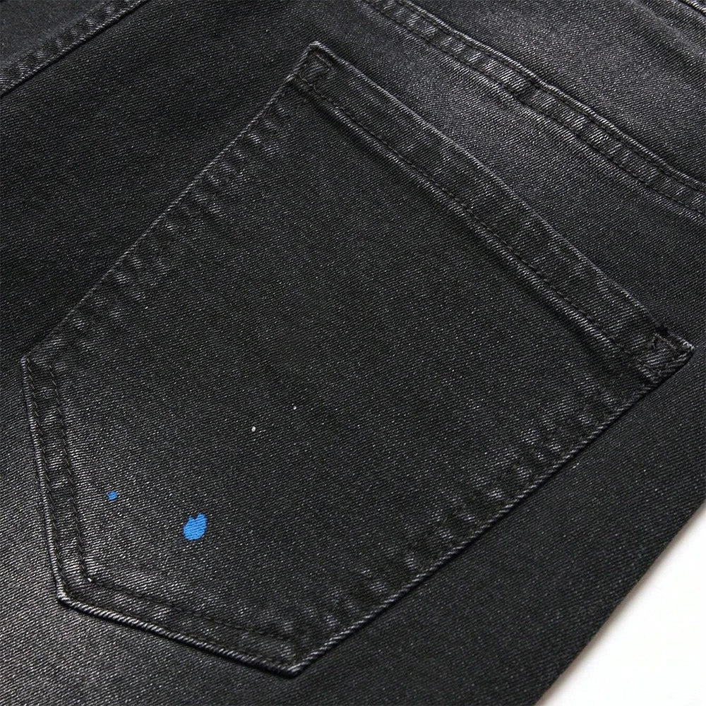 Men's Y2K Fashion Ripped Patchwork Hole Straight Black Jeans Slim Fit Stretchy Skinny Denim Pants Casual Hip Hop Brand Trousers - Matrix Studios