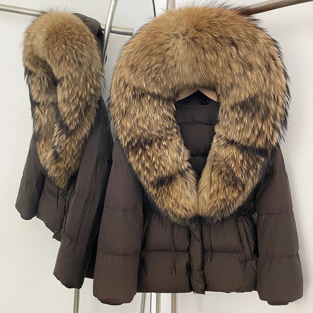 Reality Fur Jacket Real Fur Collar Duck Down Coat Female Winter Hooded Warm Fox Fur Coat Women Natural Raccoon Fur Puffer Jacket - Matrix Studios