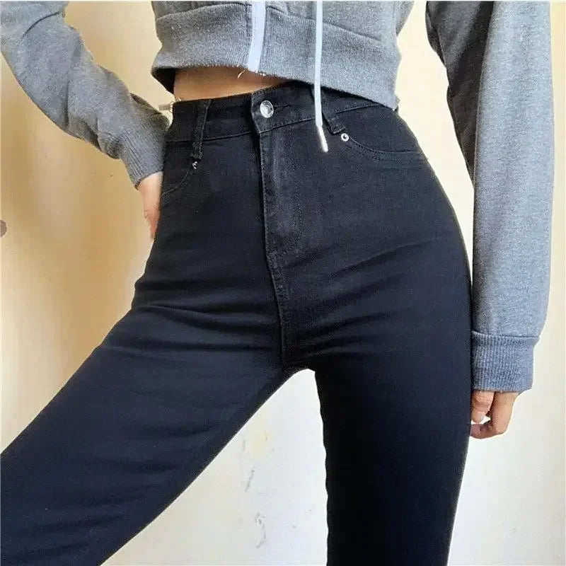 Skinny Women's Stretch Jeans Slim Fashion Korean Pencil Pants Autumn Vintage Black Gray Blue Washed Mom Jeans Leggings - Matrix-studios.com