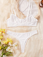 Ladies Smooth Comfortable Thin Underwear Women Sexy Nightwear Inner Solid Color Sleep Underwear Bra Set - Matrix-studios.com