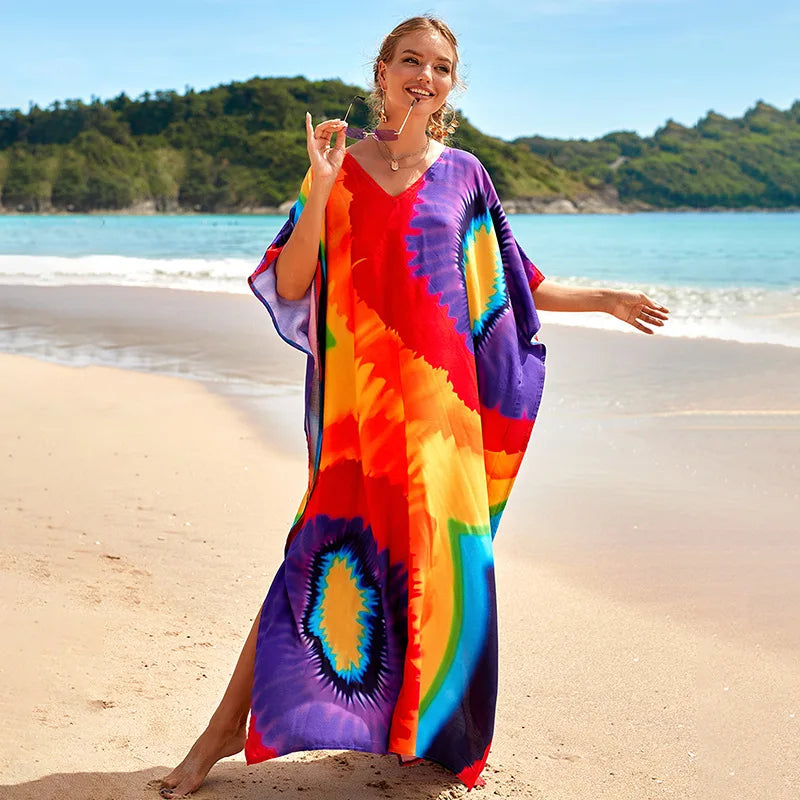Plus Size Swimsuit Kaftans Beach Cover Ups Colorful Outfits Dress Bathing Suit for Women Vacation Outfits - Matrix Studios