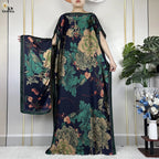Muslim Abayas For Women 2023 New Fashion Printed Silk Soft Loose Femme Elegant Robe African Maxi Party Dresses With Belt Turban - Matrix-studios.com
