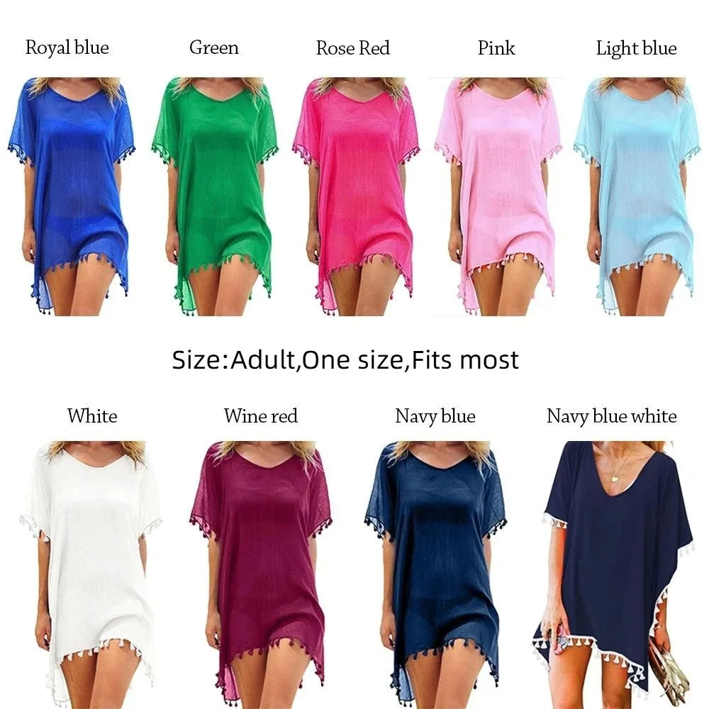 Fashion V Neck Summer Sunscreen Smock Loose Casual Beachwear Shirt Bathing Suit Plus Size Swimsuit Cover Up Dress for Women - Matrix Studios