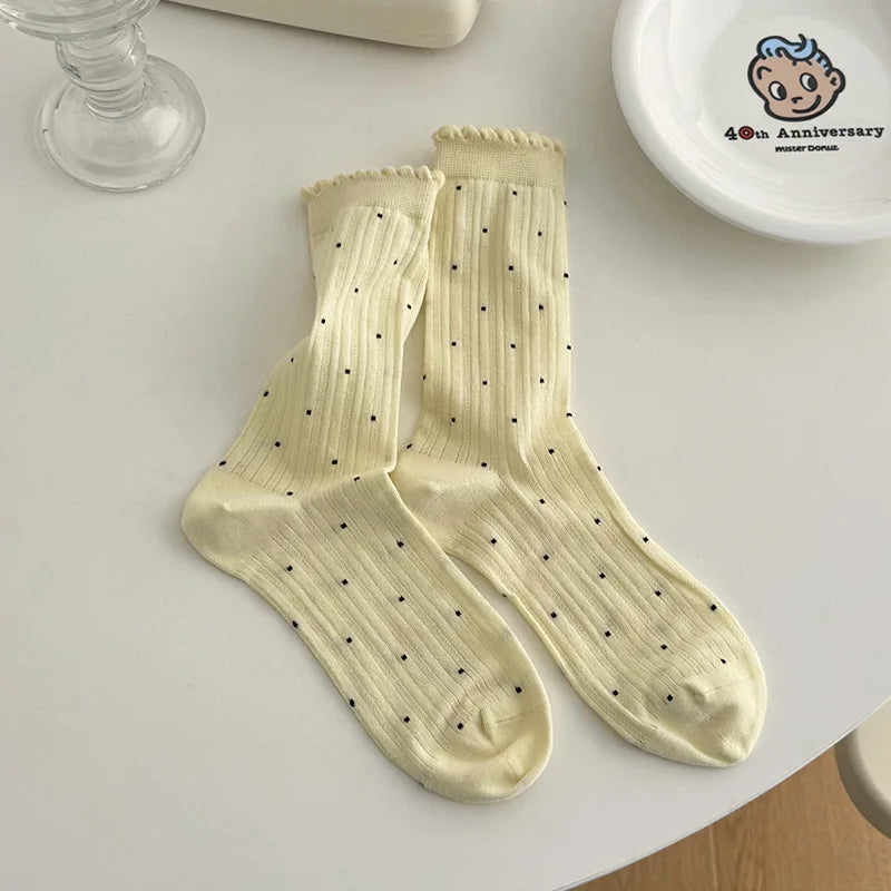 Summer Thin Polka Dot Women Socks Retro Harajuku Cotton Crew Socks Women Girl Fashion Soft Comfortable Japanese Kawaii Cute Sox - Matrix Studios