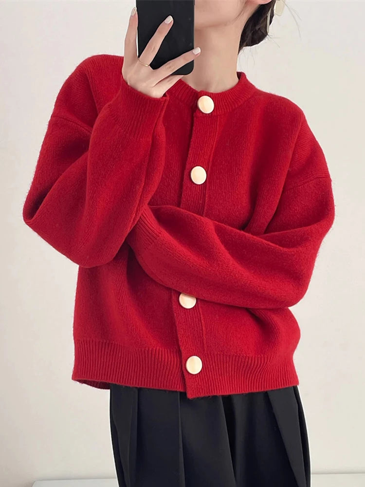 AOSSVIAO Women Cardigans Sweater O-neck Autumn Winter Knitted Loose Cardigans Solid Single Breasted Womens Sweaters - Matrix Studios