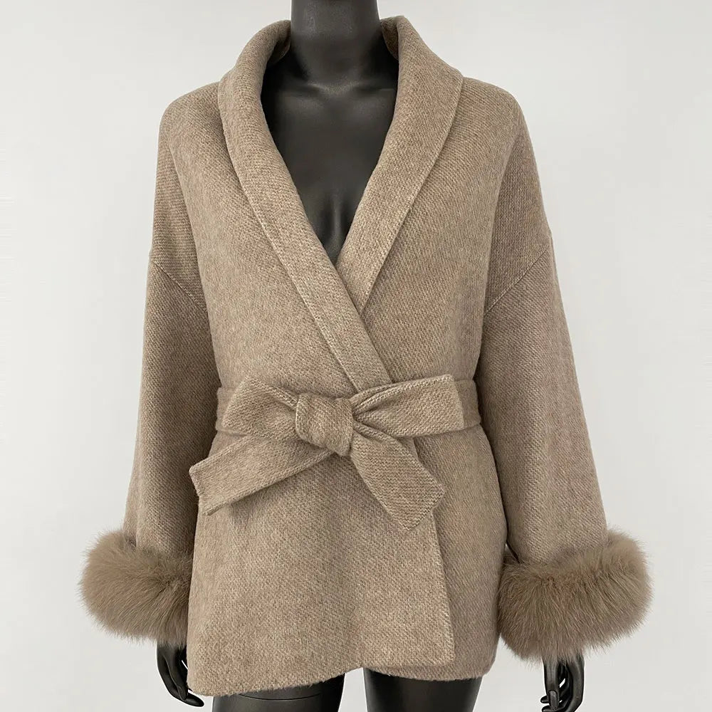 High End Double-sided Wool Strapping Real Wool Fur Coat Women's Removable Cuffs Fox Fur Temperament Cashmere Short Jacket - Matrix Studios