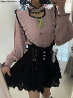 Japanese Lolita Lace Layered Skirt Women Anime High Waist Maid Style Sweet Ruffle Cake Skirt Kawaii Harajuku A-Line Mini Skirt - Matrix-studios.com