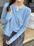 Solid Color Knitted for Women Cardigan Korean Single Breasted Long Sleeve Jumper Woman Round Neck All Match Cardigans Outwear - Matrix Studios