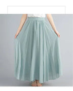 28-Color Mori Girl Literary Cotton Linen Dress Elastic Waist A-line Expansion Skirt Solid Color Ethnic Style Women Long Skirts - Matrix-studios.com
