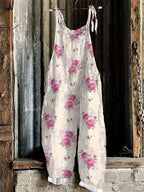 New Women's Sling Bodysuit Pants Sleeveless Floral Printed Wide Leg Pants Casual Outdoor Loose Backless Comfortable Breathable - Matrix Studios