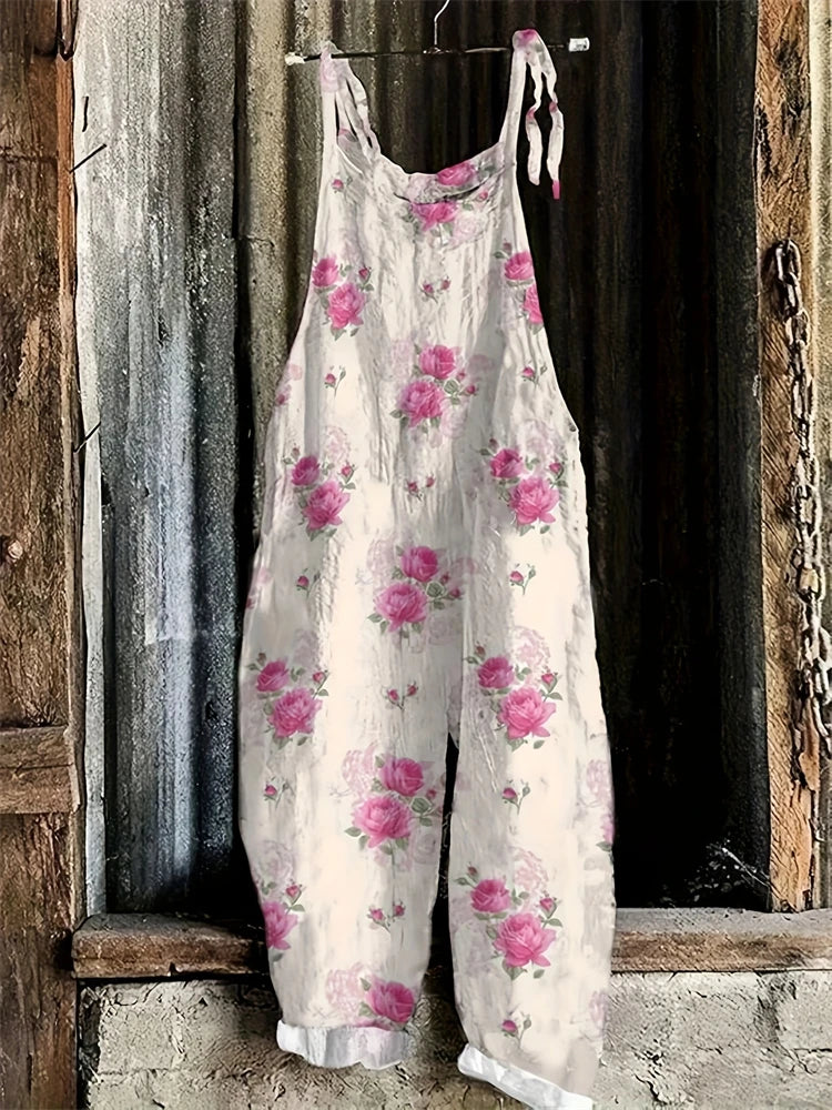 New Women's Sling Bodysuit Pants Sleeveless Floral Printed Wide Leg Pants Casual Outdoor Loose Backless Comfortable Breathable - Matrix Studios