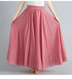28-Color Mori Girl Literary Cotton Linen Dress Elastic Waist A-line Expansion Skirt Solid Color Ethnic Style Women Long Skirts - Matrix-studios.com