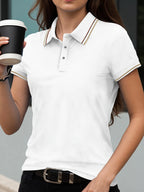 Stripe Solid Color Polo Shirts Sport All-Match Women Short Sleeve Collar Y2K Street T-Shirts  Summer Comfortable Woman Tops - Matrix-studios.com