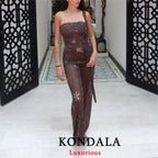 KONDALA Sexy Chic Women Transparent Pants Sequins Straight Wide Leg Pants Fashion 2025 Spring Summer Holiday Party Trousers