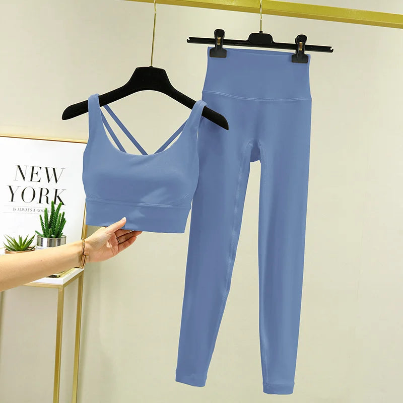 TRY TO BN Yoga Set 2 Piece Sport Bra High Waist Leggings Women's Tracksuit Fitness Tummy Control Squat Proof Workout Gym Clothes - Matrix-studios.com
