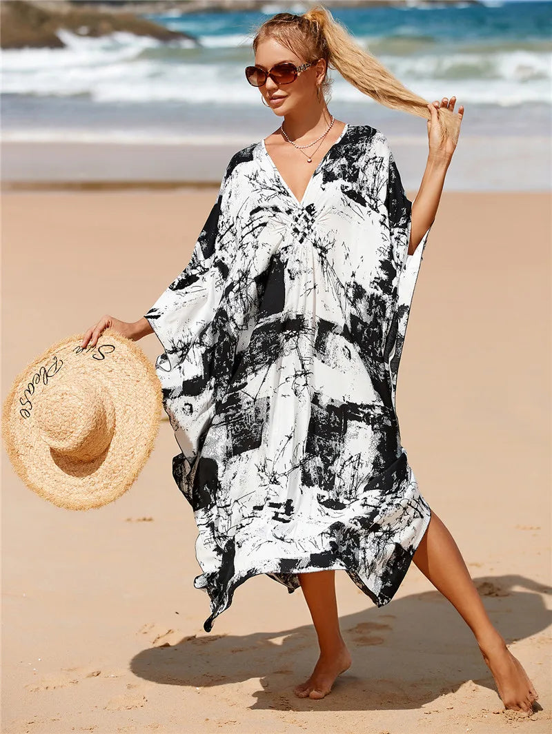 Plus Size Womens Animal Print Kaftan Dresses Caftans Swimwear Coverups Summer Bathing Suit Long Beach Dress - Matrix Studios
