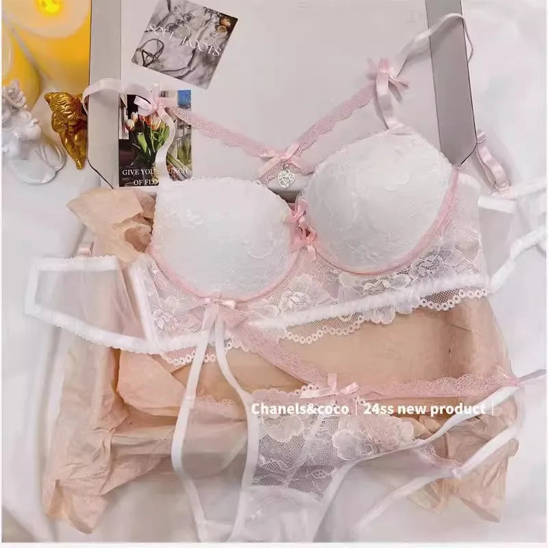 MOYISU Kawaii Heart Bra Set, Purple Lace Lingerie Sexy Pure Design, Push Up Bralette Sml Boobs Fashion Outerwear Statement Piece - Matrix-studios.com
