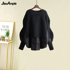 Women's Spring Autumn New Fashion Fake Two Piece Knit Sweater+Strap A-line Skirt Suit Korean Elegant Pullover Dress Matching Set - Matrix-studios.com