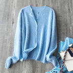 Brushed Wool Cashmere Warm Cardigan Women, O-Neck Seamless Soft Sweater - Matrix Studios