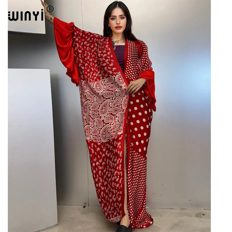 WINYI Summer Kimono Party Dress Beach Wear Swim Suit Cover Up Africa Women Boho Puff(ed) Sleeves Cardigan Sexy Holiday Kaftan - Matrix Studios
