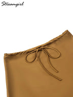 Satin Mini Skirts Women Summer Beige Silk Short Skirt For Woman Drawstring High Waist Black Satin Skirt A Line Women Short 2026 - Matrix-studios.com