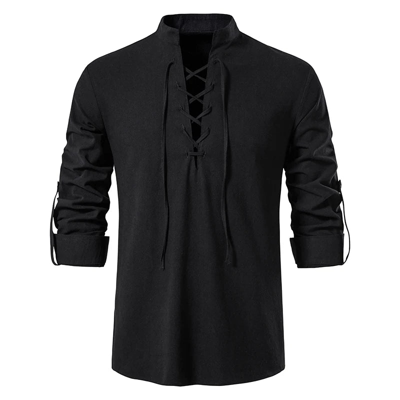 New Men's Casual Blouse Cotton Linen Shirt Tops Long Sleeve Tee Shirt Spring Autumn Slanted Placket Vintage Yoga Shirts - Matrix Studios