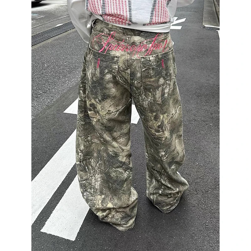 ZHIZOU Women Gothic Baggy Y2k Jeans American 2000s Style Embroidery Jean Pants Vintage Harajuku Oversize Denim Trousers Autumn - Matrix-studios.com
