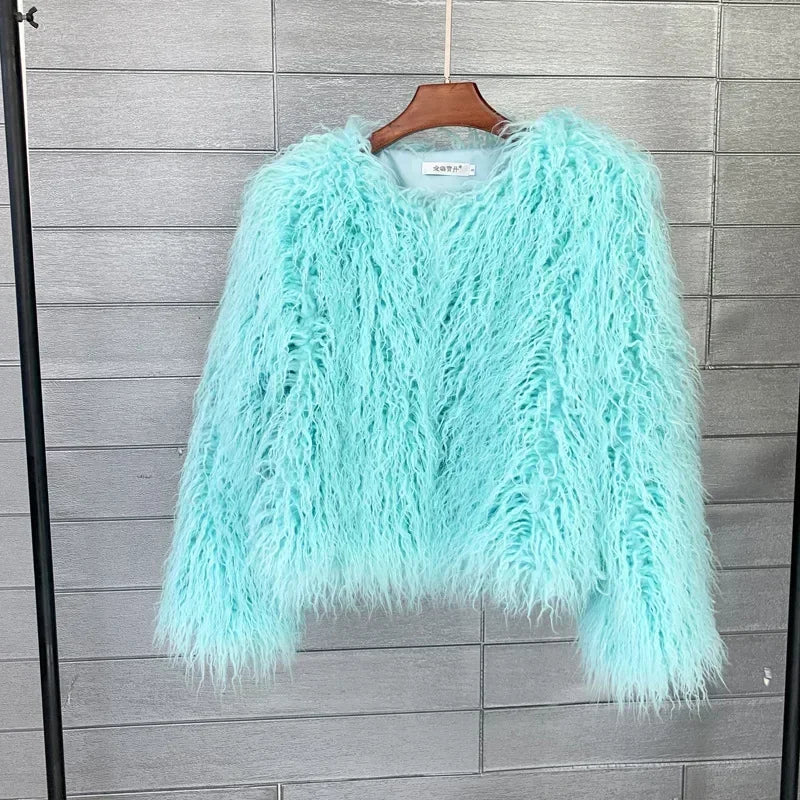 CM.YAYA Solid Faux Fur Coats  Women Full Sleeve O-neck Open Stitch Covered Button Fur Jackets Winter Autumn Warm New Fashion - Matrix Studios