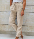 Cotton Linen Summer Pants for Women High Waist Elastic Casual Trousers Streetwear Solid Female Clothes 2026 Loose Pencil Pants - Matrix-studios.com