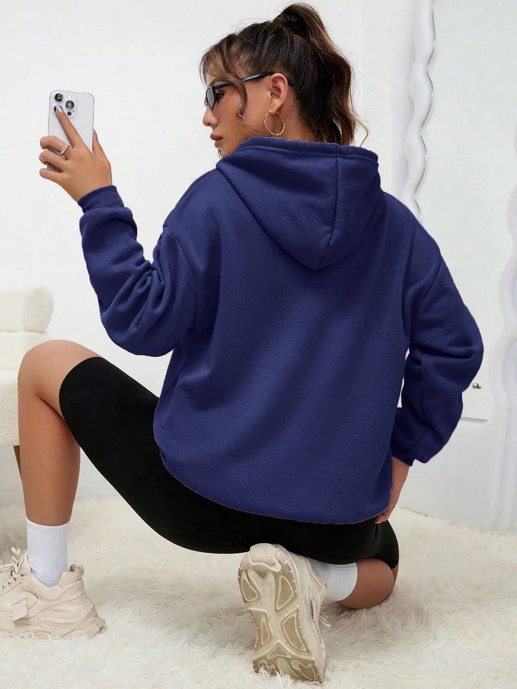 Solid Color Casual Hoodie For Female Pocket Creative Hoody All-Match Street Clothes Womens Fleece Unisex Pullovers - Matrix Studios