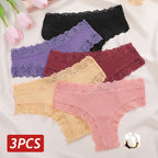 3PCS/Set Women Sexy Lace Panties Cotton Seamless Brazilian Panties Female Sexy Low Rise Soft Underwear G-String Lingerie S-XL - Matrix Studios