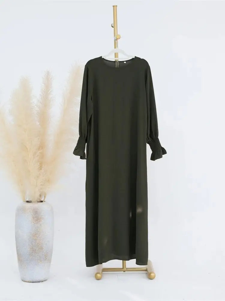 Eid Jersey Solid Modest Under Abaya Dubai 2024 Palestine Women Islamic Clothing Muslim Kaftan Inner Dresses Robe Femme Musulmane - Matrix-studios.com