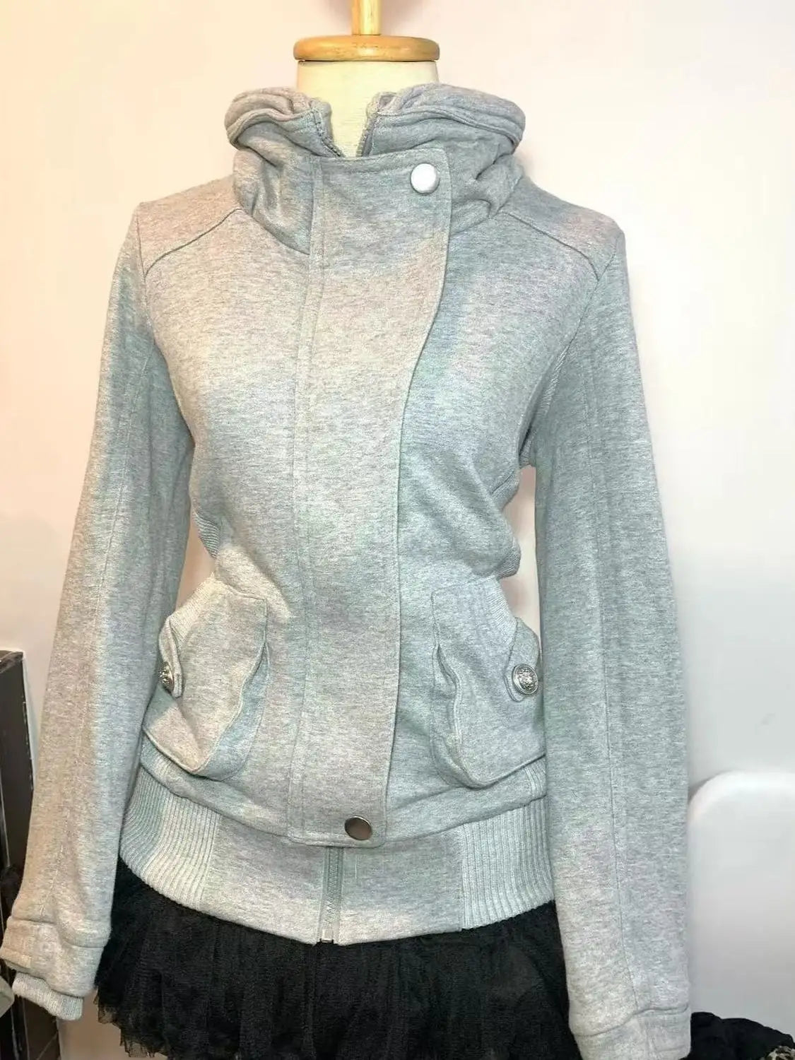 Retro Gray Sweatshirt For Women Vintage High-End Fashion Hoodie Sweatshirt Spring Autumn Women Hooded Jacket 2025 New Women Coat - Matrix Studios