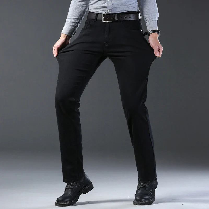 Men's New Korean Version Is Soft And Comfortable Stretch Regular Fit Jeans Fashion Casual Cotton Business Black  Denim Pants - Matrix Studios
