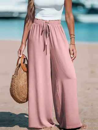 Women's Casual Wide Leg Pants - All Season Comfort Pockets Elastic Waist Loose Fit Solid Color Pants Suitable for Outdoor and Le - Matrix-studios.com