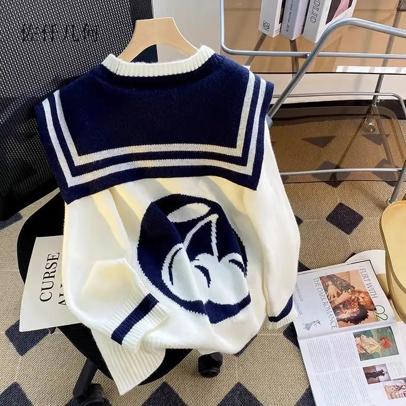 Sweet Sailor Collar Sweaters for Women 2025 New Loose College Style Cardigan Woman - Matrix Studios
