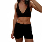 Women Seamless Bra And Panties Set Female Sport V-neck Unlined Bra High Rise Shorts Stretchy Underwear Sexy Lingerie Set - Matrix-studios.com