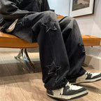 Star Embroidery Straight Casual Men Jeans Gothic Neutral New Wide Leg Loose Hip-hop Fashion Youth Streetwear Denim Trousers Y2K - Matrix Studios