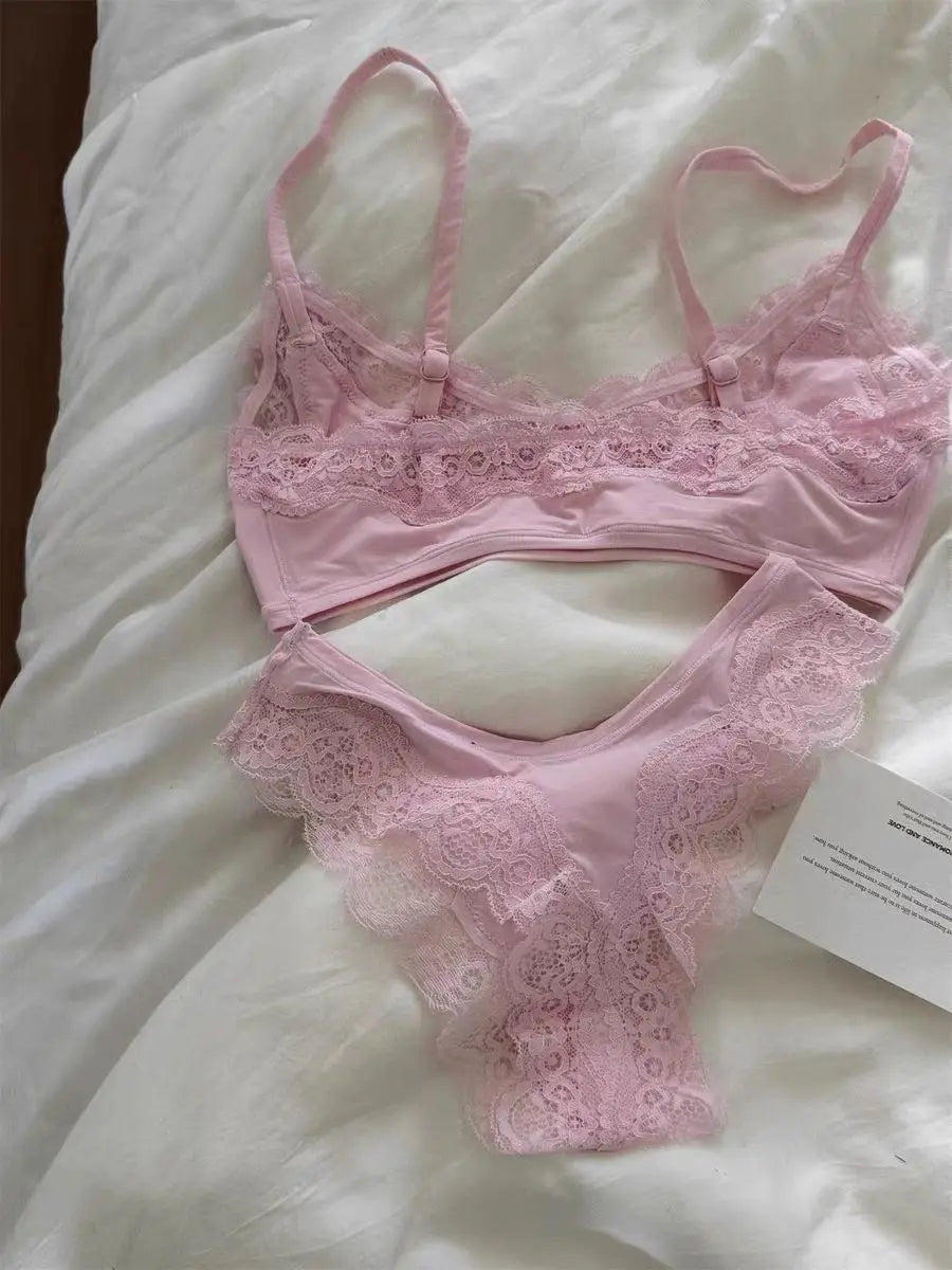 Lace Bra Set Woman Adjusted-strap Seamless Bras+Low Waist Panties Female Casual Simple Solid High Elasticity Lingerie Sets - Matrix-studios.com