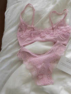 Lace Bra Set Woman Adjusted-strap Seamless Bras+Low Waist Panties Female Casual Simple Solid High Elasticity Lingerie Sets - Matrix-studios.com