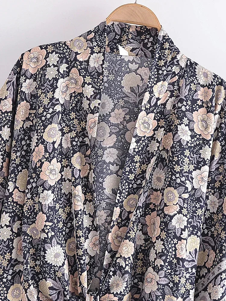 Boho Queens Kimono Cardigan Floral Short Robe Swimsuits Women Fashion Batwing Sleeves Rayon Bohemian Bikini Cover Ups Beachwear - Matrix Studios