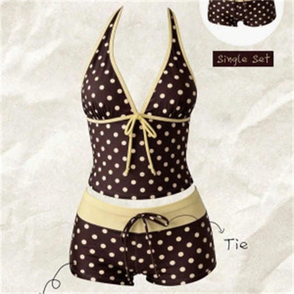 Kawaii Pink Dot Bikini Shorts Bowknot Halter Backless Swimsuit Deep V Swimwear Women's Bikinis and Tankinis Vacation Outfit Sets - Matrix-studios.com