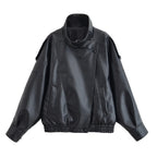 HH Autumn Faux Leather Jacket For Women Casual Solid Long Sleeve Zipper Pu Leather Coats New Fashion Female Streetwear - Matrix Studios