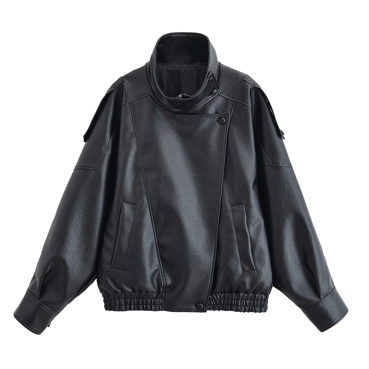 HH Autumn Faux Leather Jacket For Women Casual Solid Long Sleeve Zipper Pu Leather Coats New Fashion Female Streetwear - Matrix Studios