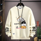 Spring Men's Sweatshirt Japan Cartoon Cats Printed Long Sleeve T-shirt Fashion Men's Clothing Khaki O Neck Harajuku Top 2024 New - Matrix Studios