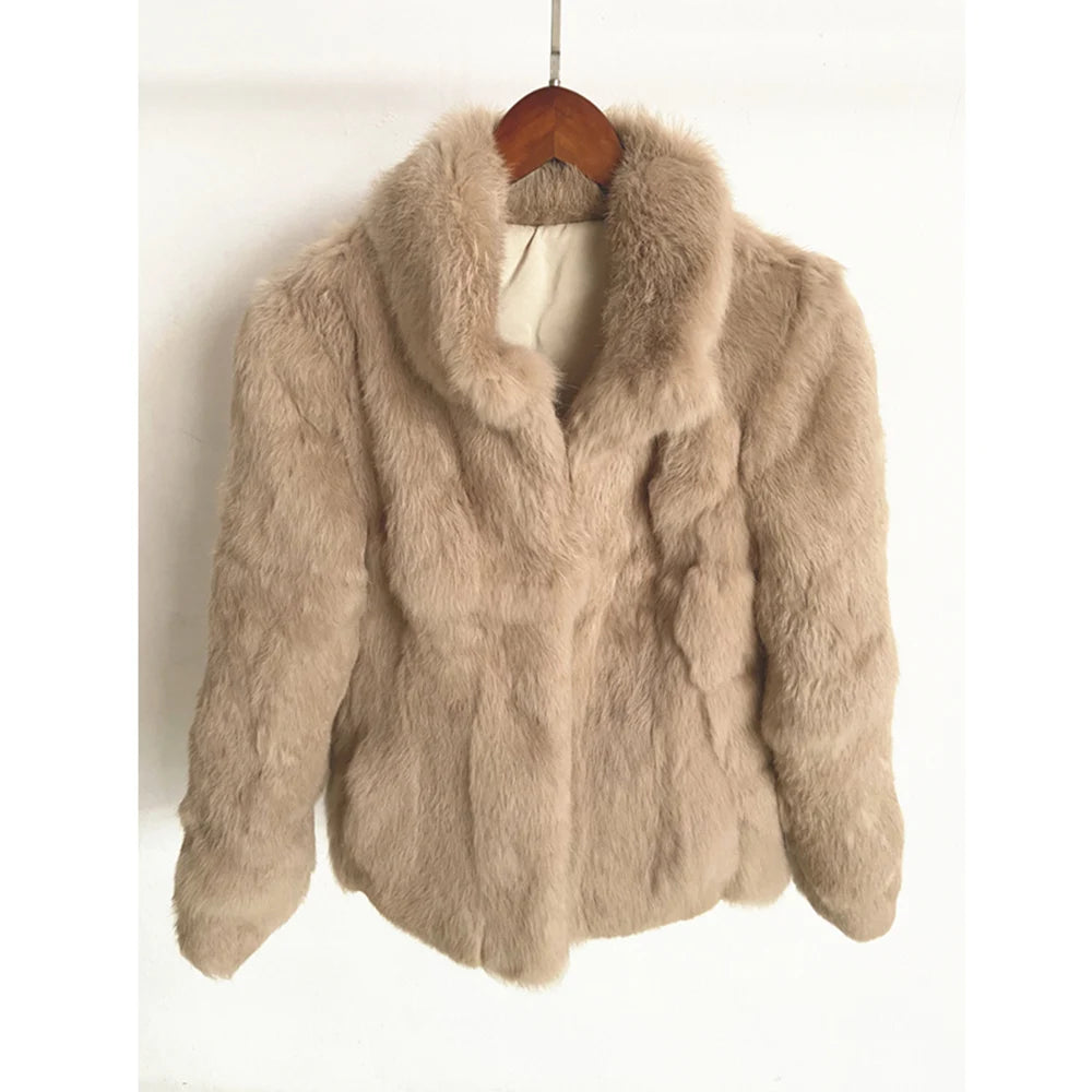 Natural Rabbit Fur Coat Women Winter Jacket Real Leather And Fur Bolero Women's Clothing Female Outerwears With 2025 Black Cold - Matrix Studios